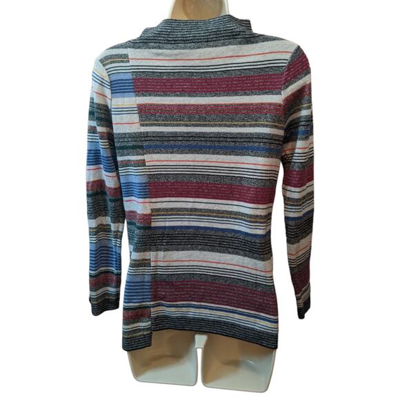 Nic+Zoe Striped Asymmetrical Lightweight Knit Mock Neck Sweater Size PP - Picture 5 of 6